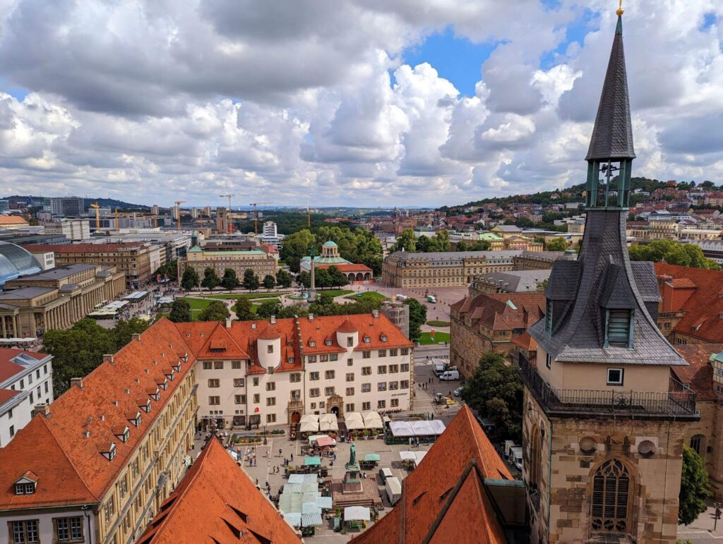 Westturm, Stuttgart, Stiftskirche, Schillerplatz, Neues Schloss, Schlossplatz