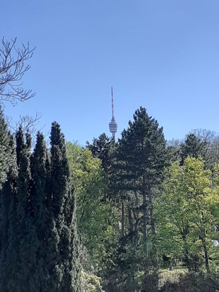 Der Stuttgarter Fernsehturm vom Weißenburgpark aus gesehen